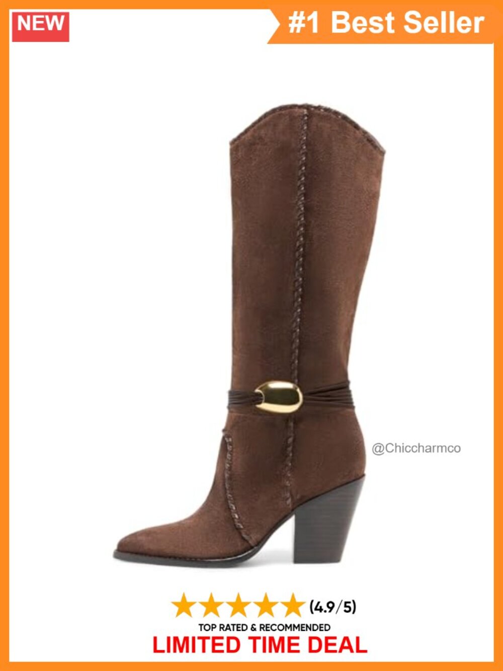 Suede Knee High Cowboy Boots Pointed Toe Stacked Block Heel Pull On